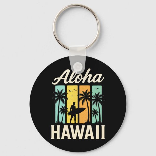 Porte-clés Aloha Hawaii - Plage de surf Palmier Coucher de so (Recto)