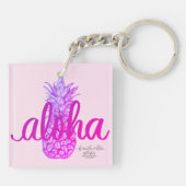 Porte-clés Aloha Purple Pineappy Carré Mini (Dos)