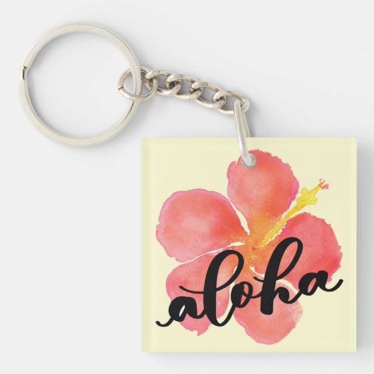 Porte-clés Aloha Red Hibiscus Carré Mini (Devant)