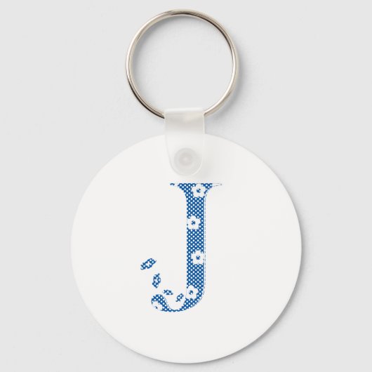 Porte-clés alphabet fleuri J (bleu et points) (Recto)