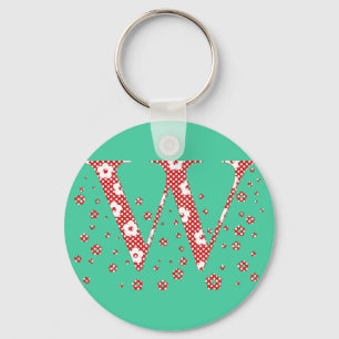 Porte-clés alphabet fleuri W (rouge et points)