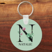 Porte-clés Alphabet Floral Personnalisé N Monogramme (Recto)