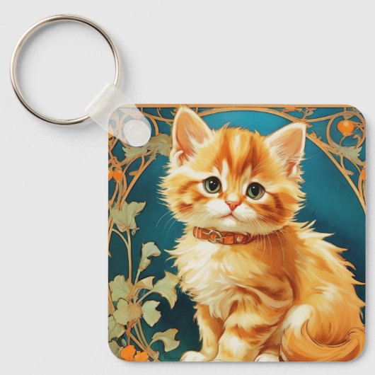 Porte-clés Alphonse Mucha Art Nouveau Chat (Recto)