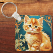 Porte-clés Alphonse Mucha Art Nouveau Chat (Recto)