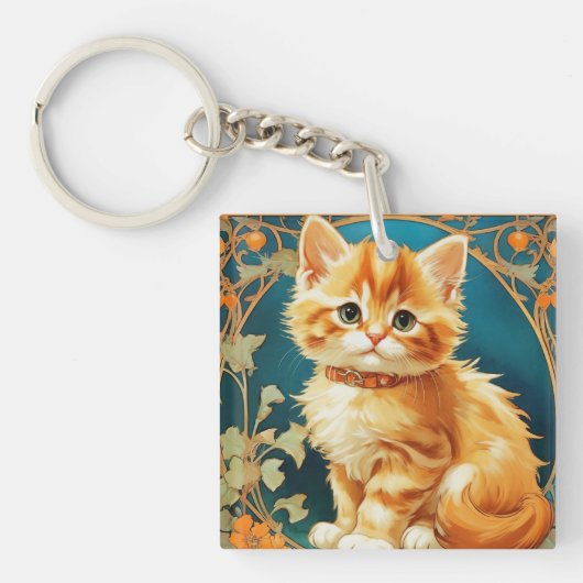 Porte-clés Alphonse Mucha Art Nouveau Chat (Devant)