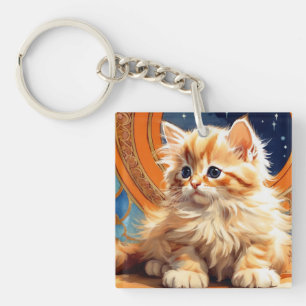 Porte-clés Alphonse Mucha Art Nouveau Chat orange