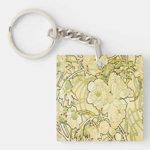Porte-clés Alphonse Mucha Pivoines Motif Floral Art Nouveau