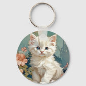 Porte-clés Alphonse Mucha Style Chat blanc (Verso)