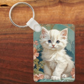 Porte-clés Alphonse Mucha Style Chat blanc (Recto)