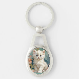 Porte-clés Alphonse Mucha Style Chat blanc