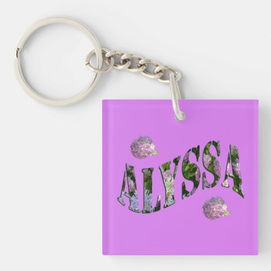Porte-clés Alyssa, Nom Logo Fait Avec Hydrangeas, (Devant)