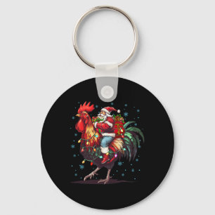 Porte-clés Amant du poulet Noël Drôle Père Noël équitation Po