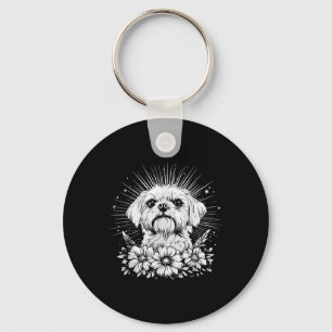 Porte-clés Amateur de chien maltais de style tatouage rétro _