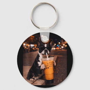 Porte-clés Amateur de chien terrier de Boston buvant du café