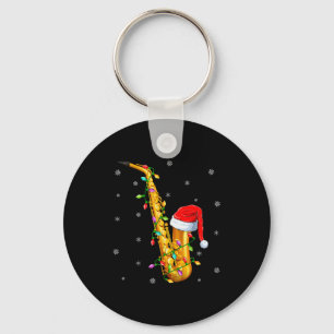 Porte-clés Amateur de musique de saxophone Xmas Lights Santa 