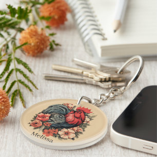 Porte-clés Amateurs de poulet mignon ajouter le nom