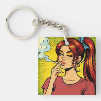 Porte-clés Amateurs de tabac | Pop art | Fille fumeuse | Ciga