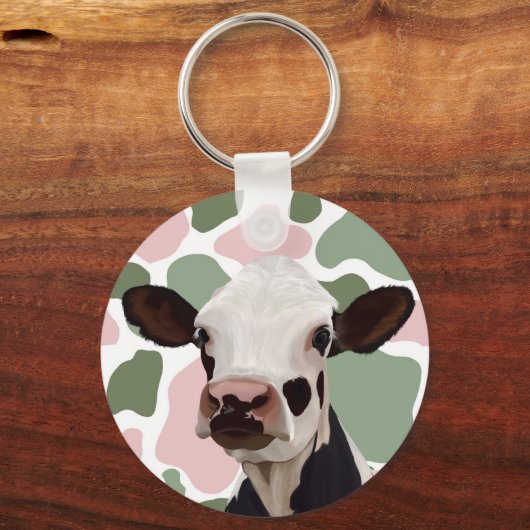 Porte-clés Amateurs de vaches Sage Green et Rose Cow Imprimer (Recto)