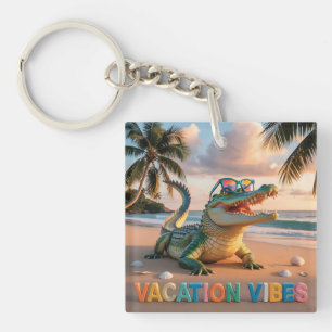 Porte-clés "Ambiance de vacances" Crocodile cool sur la plage