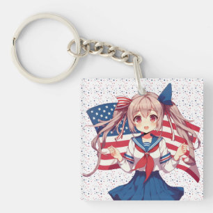 Porte-clés Américaine patriotique fille d'anime