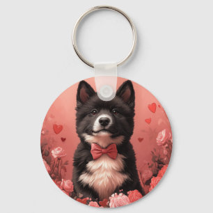Porte-clés American Akita avec Rose - Saint Valentin