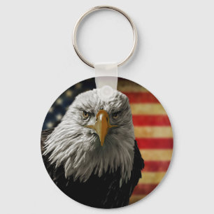 Porte-clés American Bald Eagle on Grunge Flag