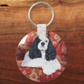Porte-clés American Cocker Spaniel sur Chaise Rouge (Recto)