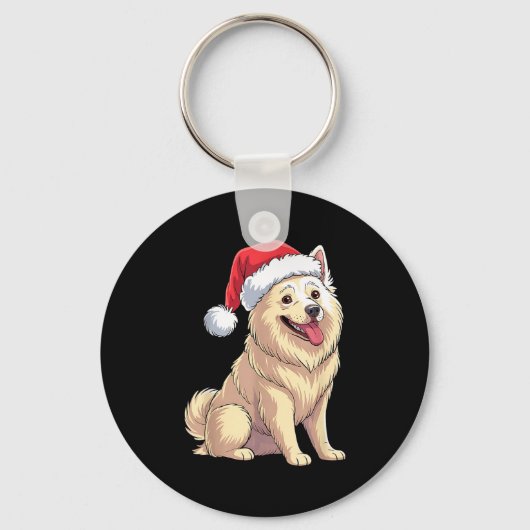 Porte-clés American Eskimo Dog Christmas Santa Hat Pet Dog Lo (Recto)
