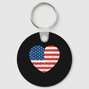 Porte-clés American Flag Heart 4 juillet USA Patriotic