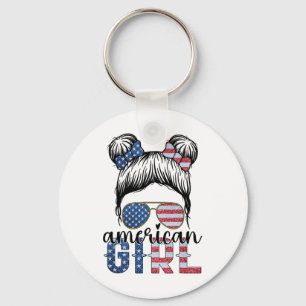 Porte-clés American Girl 4 juillet Messy Bun Usa Drapeau Amer