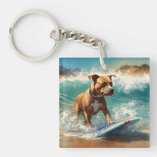 Porte-clés American Staffordshire Beach Surf Peinture