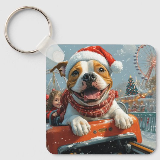 Porte-clés American Staffordshire Chien Noël (Recto)