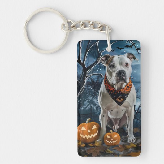 Porte-clés American Staffordshire Halloween Éffrayant (Devant)
