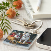 Porte-clés American Staffordshire Snowy Sleigh Noël (Devant Droit)