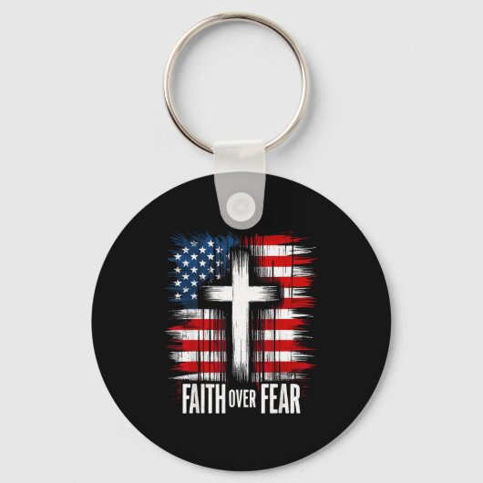 Porte-clés American Usa Flag Christ Faith Over Fear With Cros (Recto)
