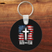 Porte-clés American Usa Flag Christ Faith Over Fear With Cros (Recto)