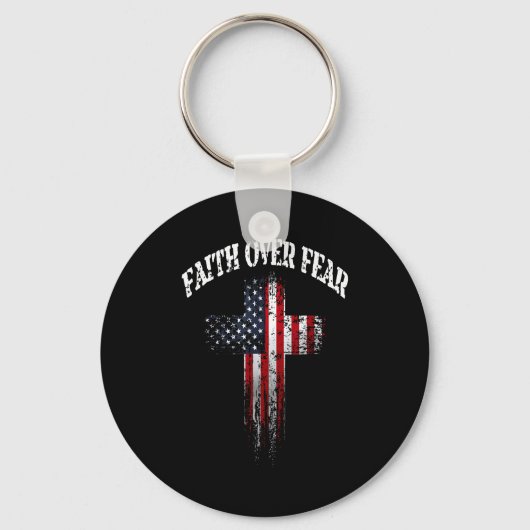 Porte-clés American Usa Flag Christian Cross Faith Over Fear (Recto)