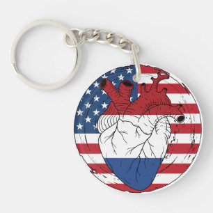 Porte-clés American USA Koningsdag Dutch Pays-Bas Heart