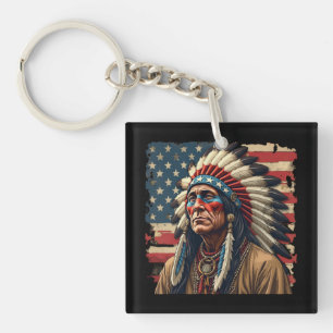 Porte-clés Amérindien Chef Patriotique Américain