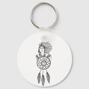 Porte-clés Amérindien Homme Indien Chef Dream catcher art