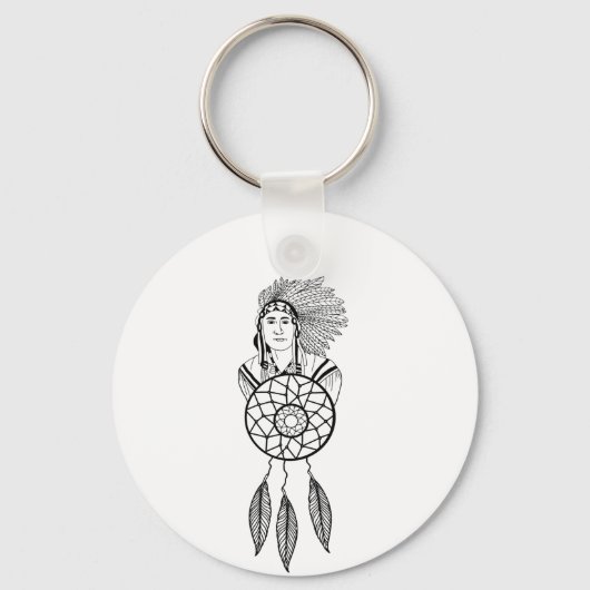 Porte-clés Amérindien Homme Indien Chef Dream catcher art (Recto)