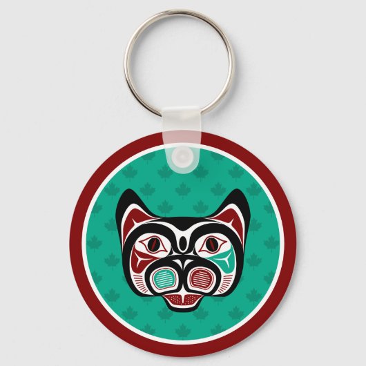 Porte-clés Amérindien Rouge Noir Vert Haïda Art Kitty (Recto)
