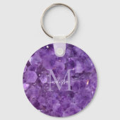 Porte-clés Amethyst Birthstone Monogramme Nom personnalisé (Recto)