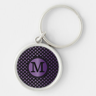 Porte-clés Améthyste de Faux et monogramme chic noir