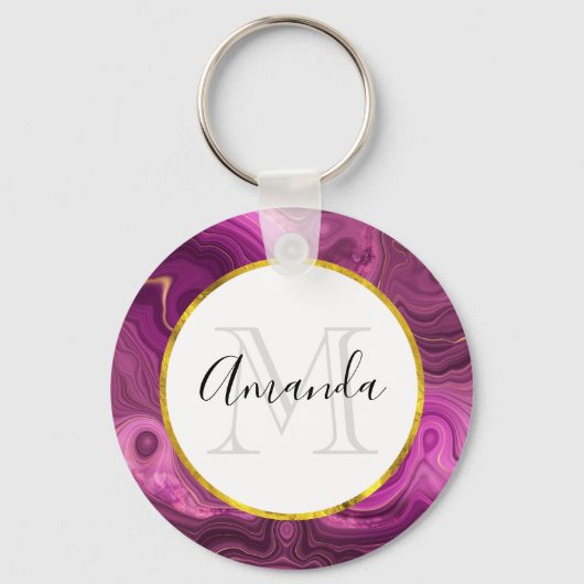 Porte-clés Améthyste Violet Et Monogramme D'Agression Or (Recto)