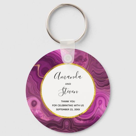 Porte-clés Améthyste Violet Et Or Agate Mariage Merci (Recto)