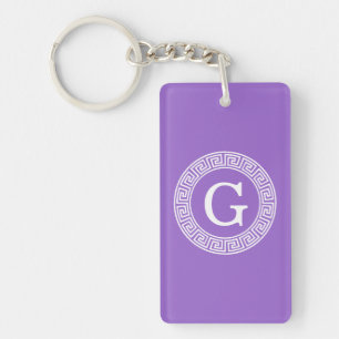 Porte-clés Améthyste Wht Cadre Rnd Clé Grecque Monogramme Ini