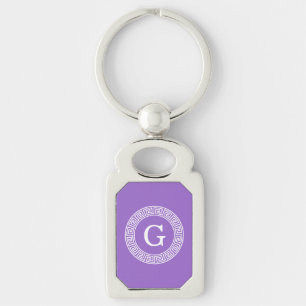 Porte-clés Améthyste Wht Cadre Rnd Clé Grecque Monogramme Ini
