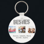 Porte-clés Amis pour toujours BFF nom photo blanc argent<br><div class="desc">Un cadeau pour votre(vos) meilleur(s) ami(s) pour les anniversaires,  Noël ou un événement spécial. Faux argent style ballon texte : Besties. Personnalisez et utilisez vos propres photos et noms. Une arrière - plan blanche design.</div>