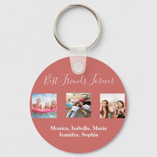 Porte-clés Amis pour toujours BFF nom photo brun rouge (Recto)